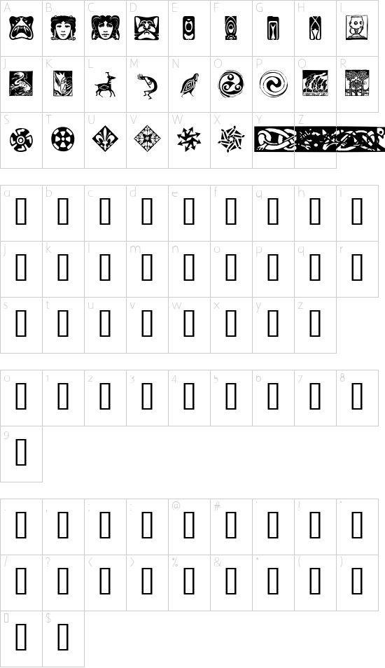 Artfonts Sampler font character map