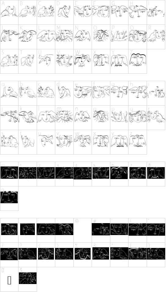 FlyingWomen font character map