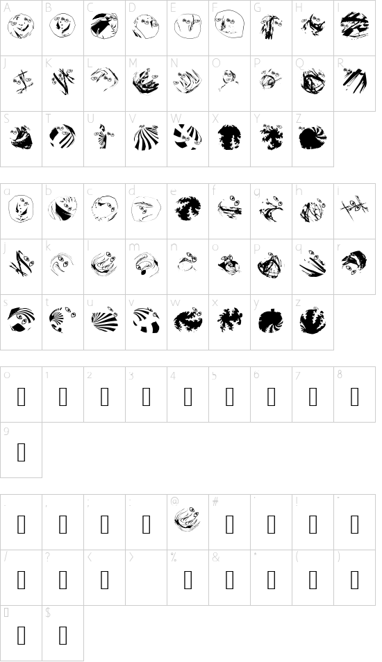 FraktalConPablos font character map