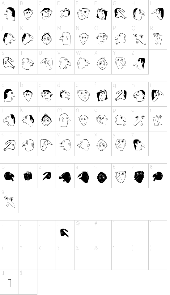 HeadToHeadFive font character map