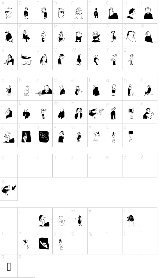 HeadsAndHandsTwo font character map