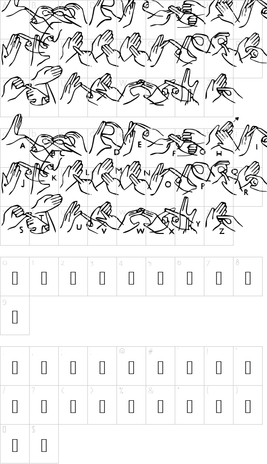 Helping Hands font character map