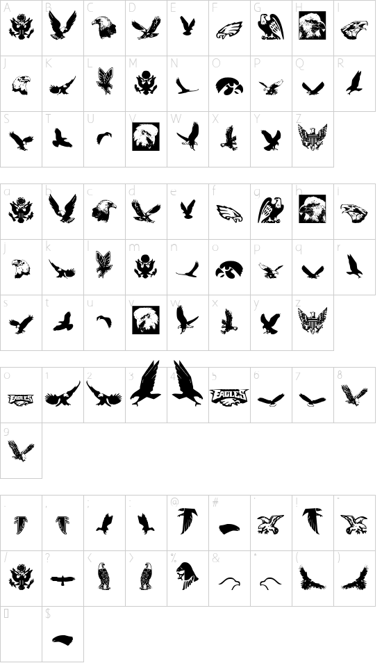 Eaglemania font character map