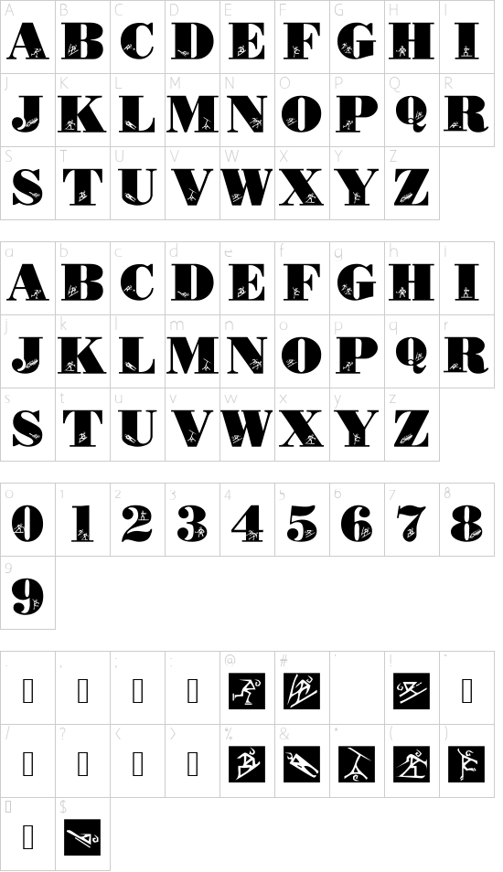LMS Olympic Icons font character map