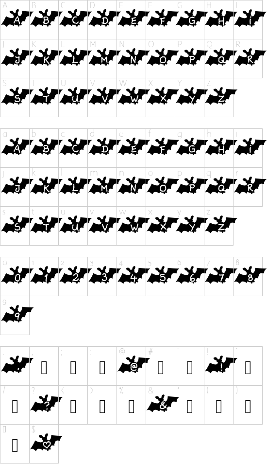 LetterBat AH font character map