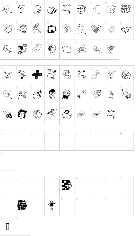 Mdoodled font character map