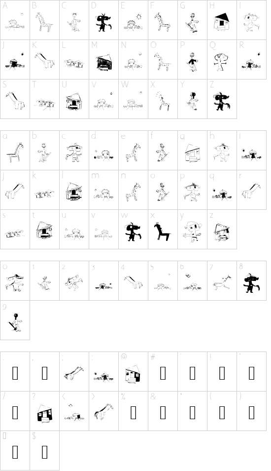 MouseAsPainter font character map