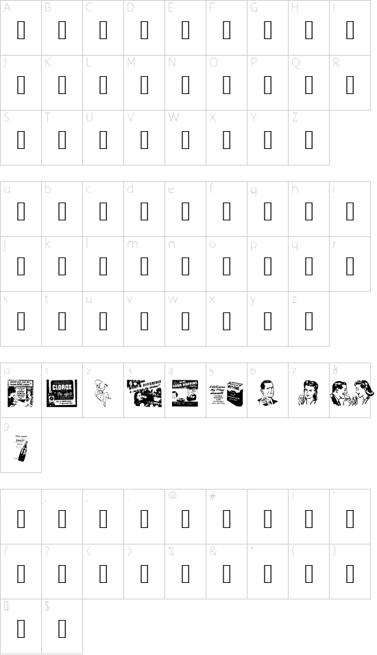 OldTimeDings Set 1 font character map