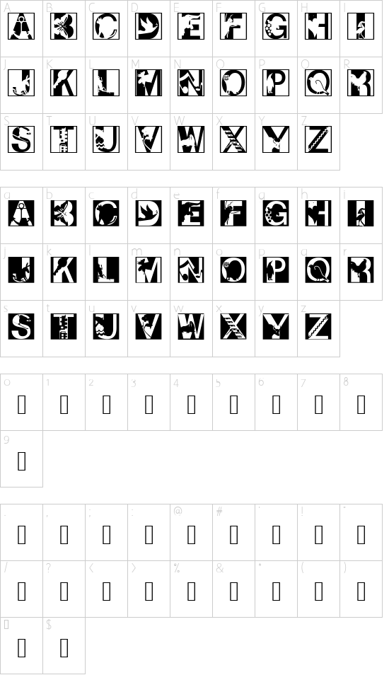 PixCaps font character map