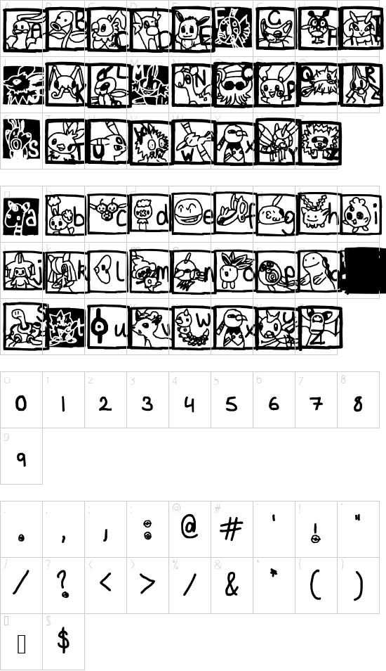 Pokemon ! font character map