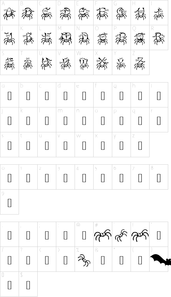 RMSpider2 font character map