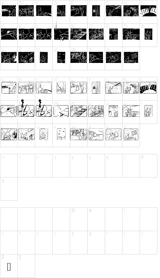 SF_Aliens font character map