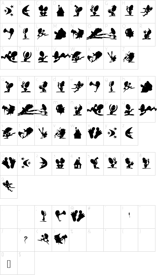 ShadowPlaying font character map