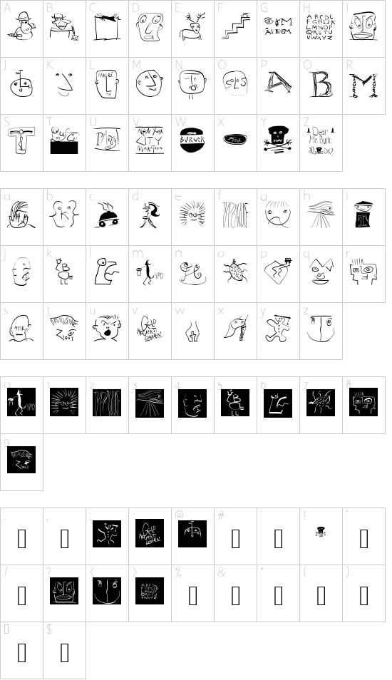 SketchesInTypoasis font character map