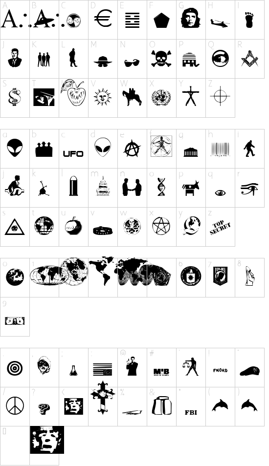 Illuminati font character map