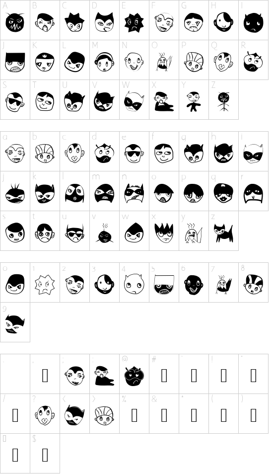 StrangeCharacters font character map