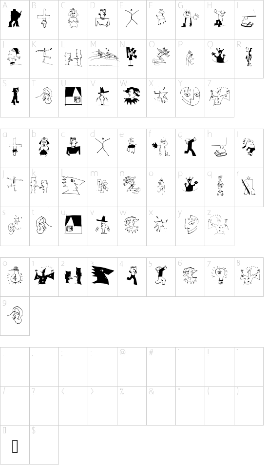 SurReal font character map