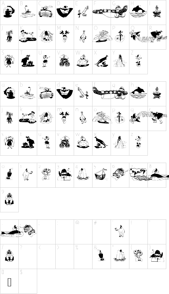 Tourism font character map
