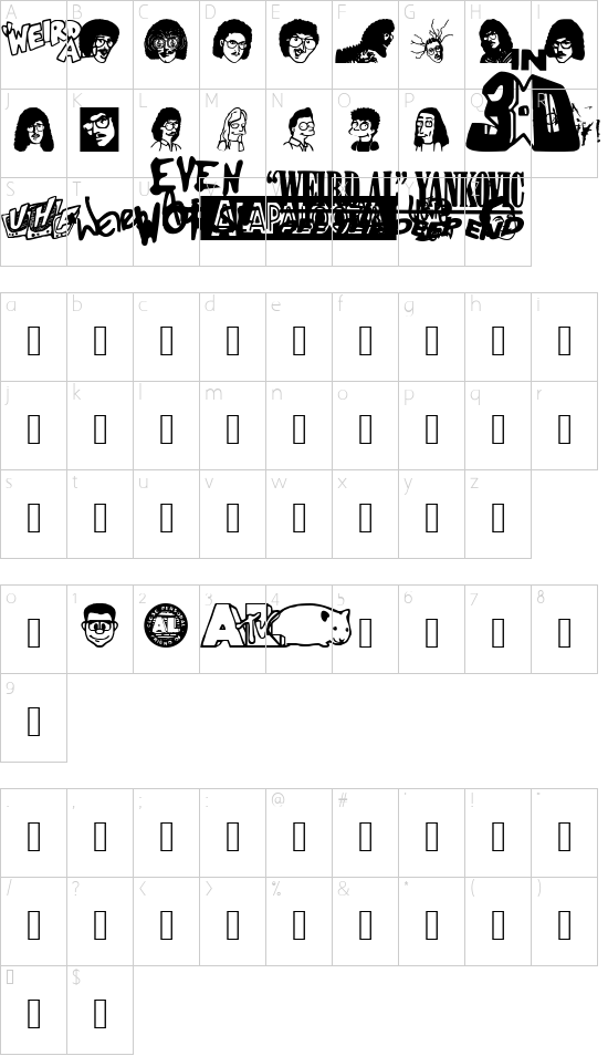 Weird Al Yankobats font character map