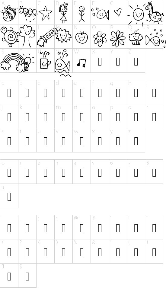 Pea Fruit Salad Doodles font character map