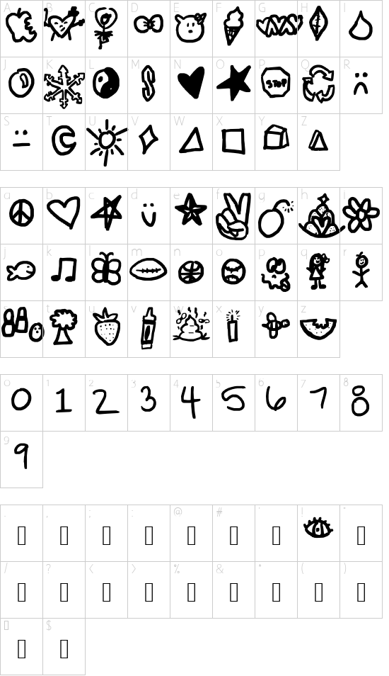 symbols rock font character map