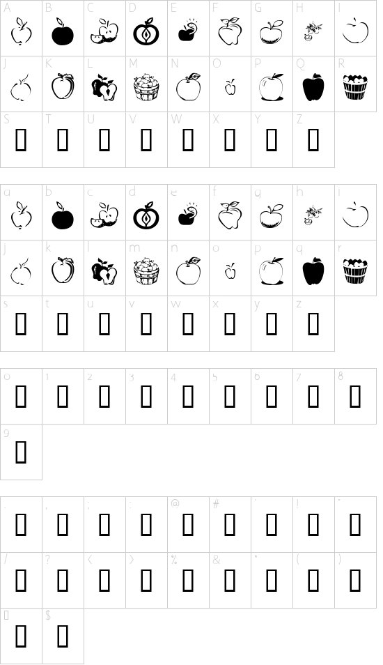 KR Apple A Day font character map