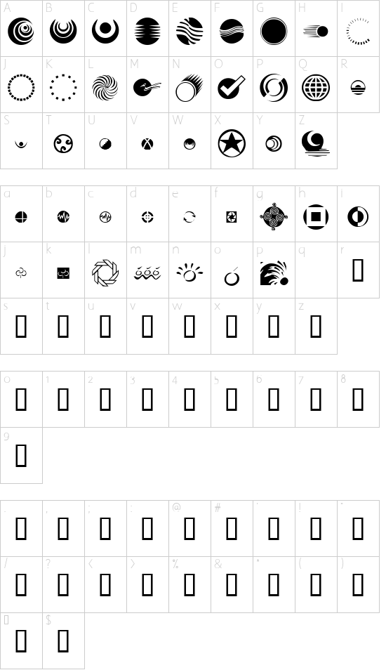 KR A Round font character map