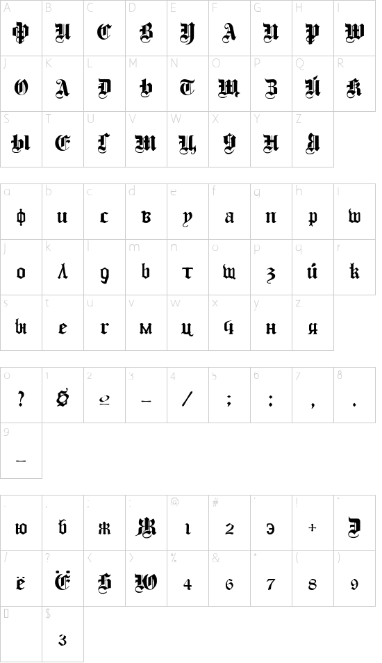 Cyril Gothic Normal font character map