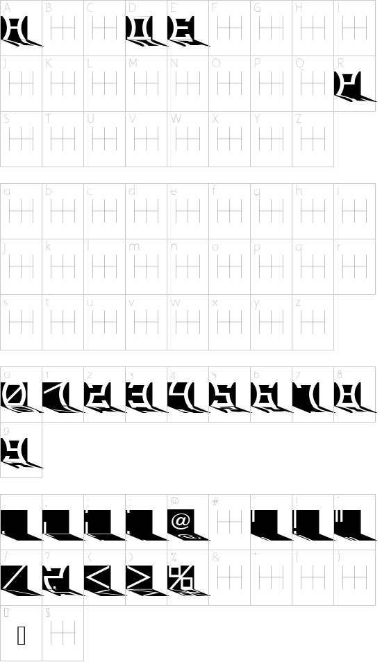 RADE_12 font character map