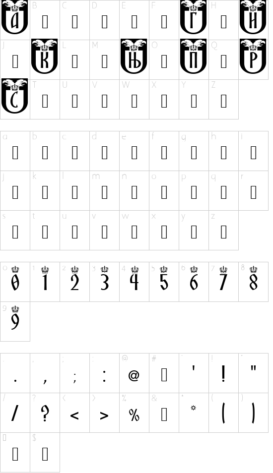 SRPSKA_KNIGA_14 font character map