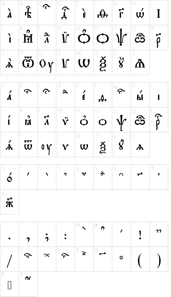 Triodion kUcs SpacedOut font character map