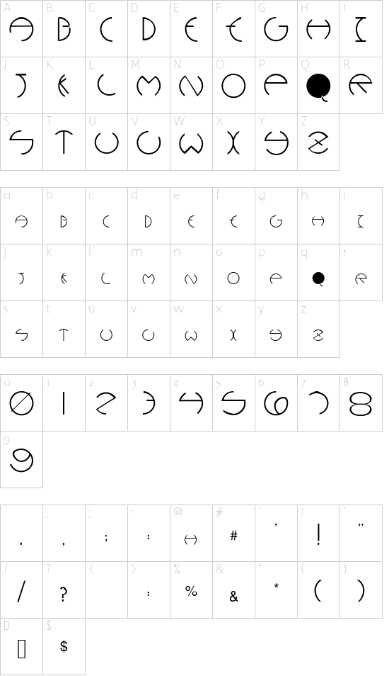 PCRounders font character map