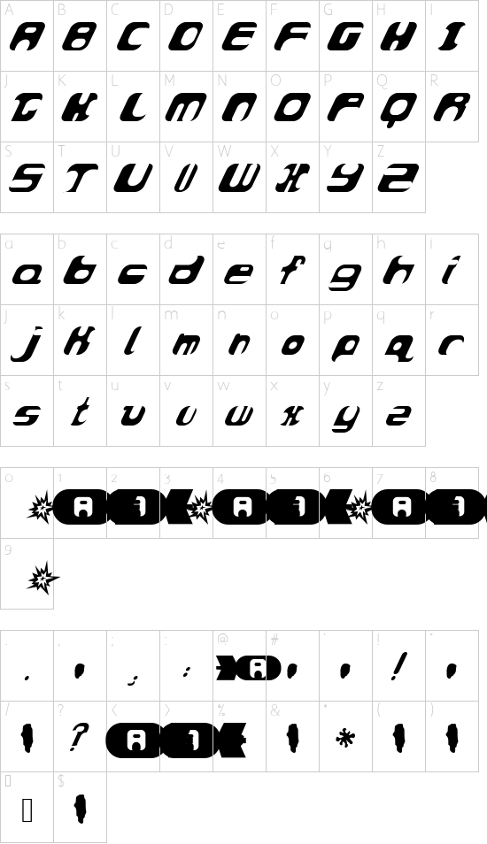 AtomBomb Speedster font character map