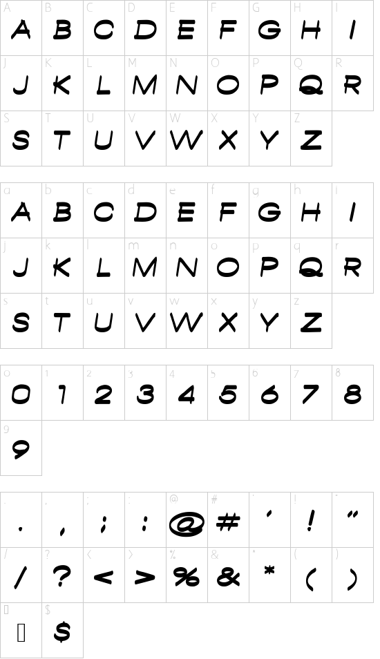 Ambambo font character map