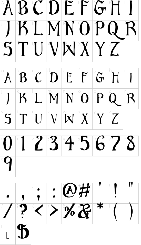 Bruce Standard Text font character map