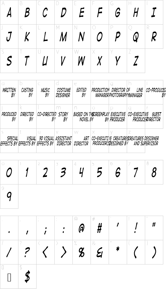 IntergalacticMegastar font character map
