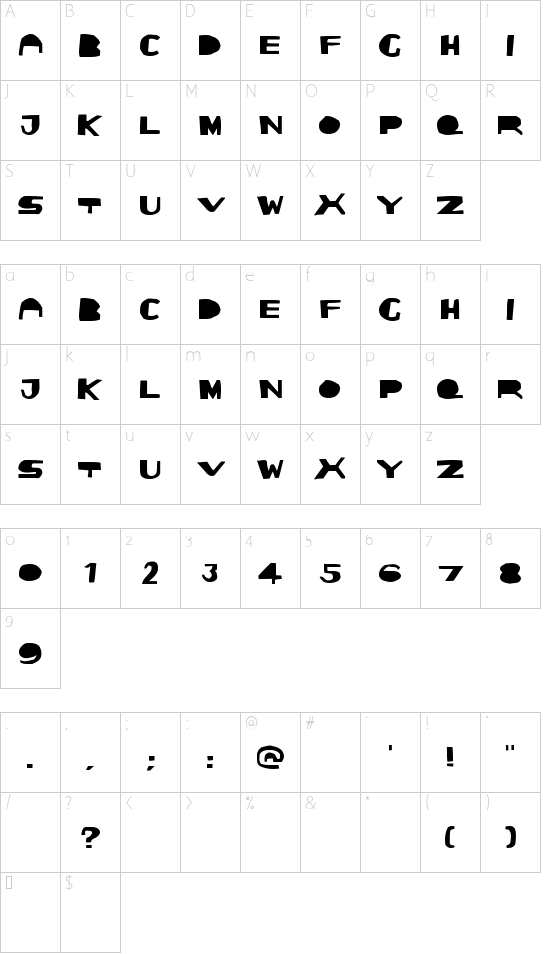 LaTania font character map