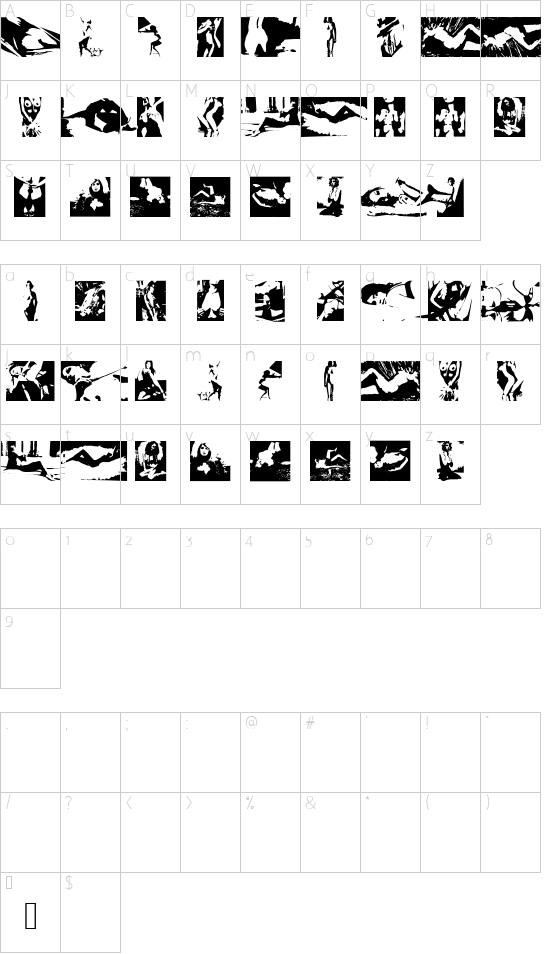 Abstractions font character map
