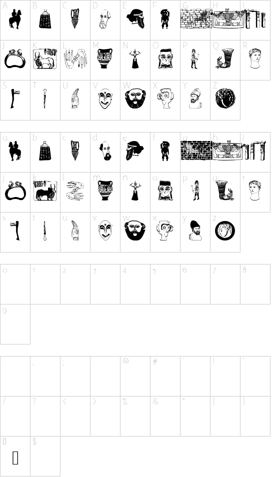 BatsAntiques font character map