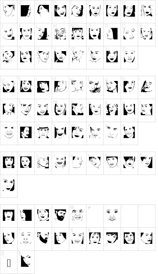 BeautyFaces font character map