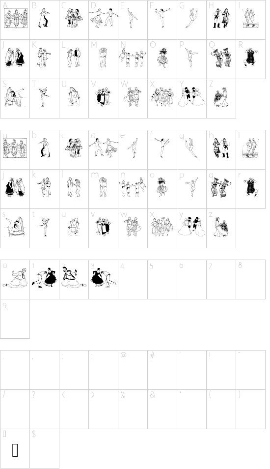 DancingPeople font character map