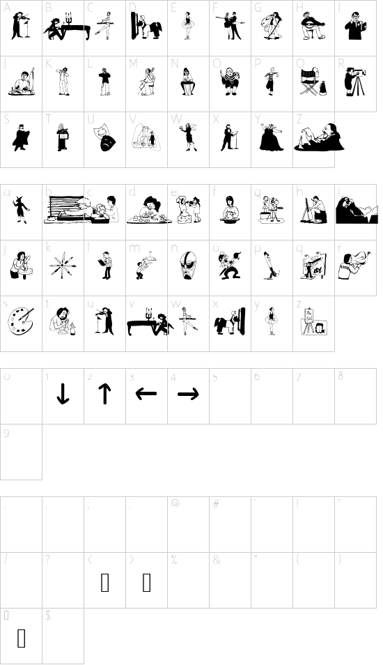 DramaticArts font character map