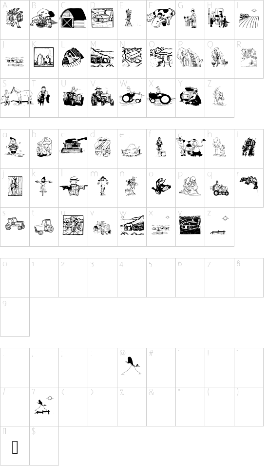 FarmersLife font character map