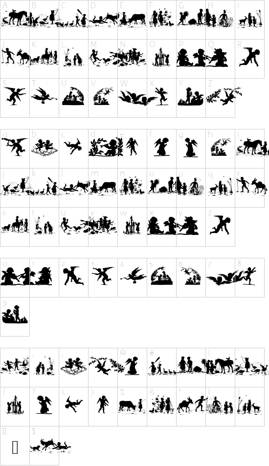 KinderUndAndereEngel font character map