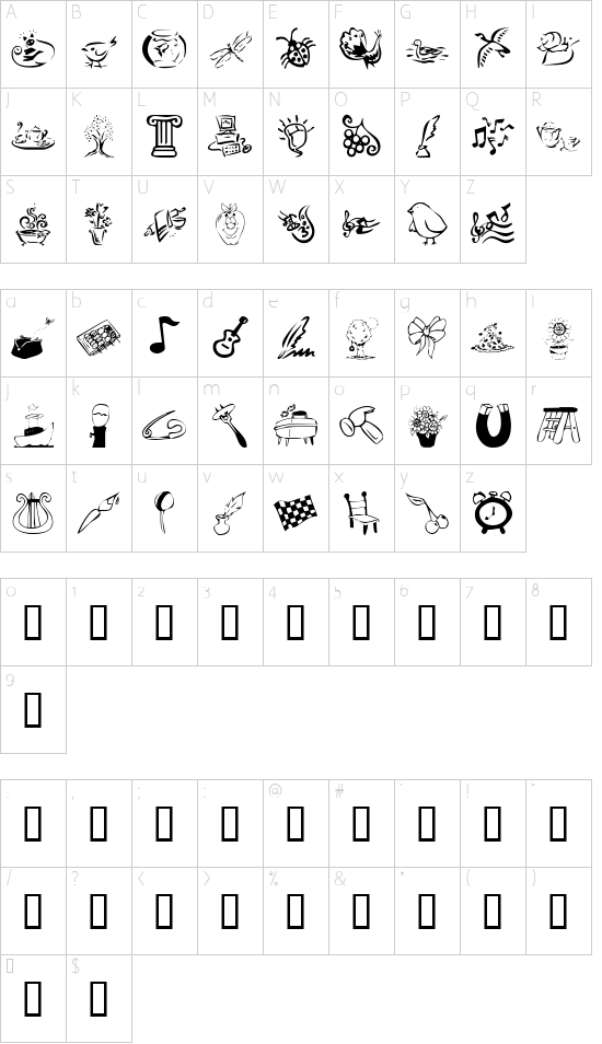 KR Katlings Two font character map