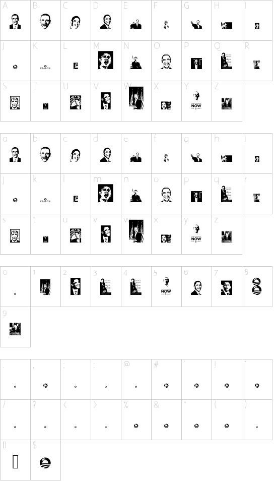 Obamax font character map