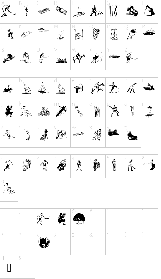 OutdoorSports font character map