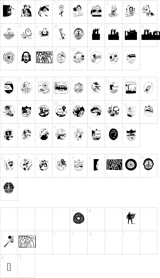 Sammelsuriart font character map