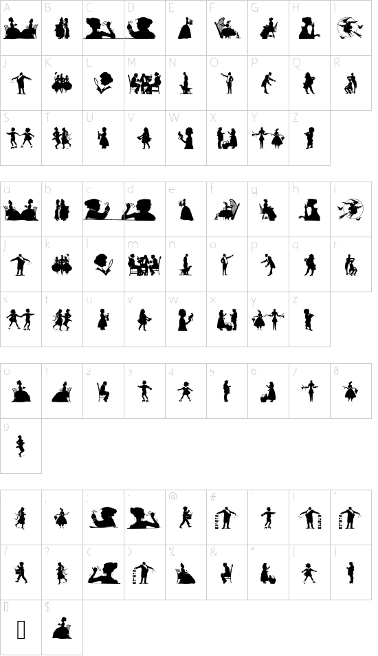Silhous font character map