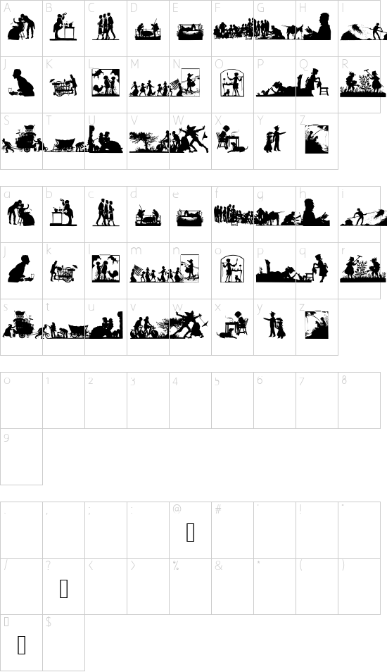 SilhousOldfashion font character map